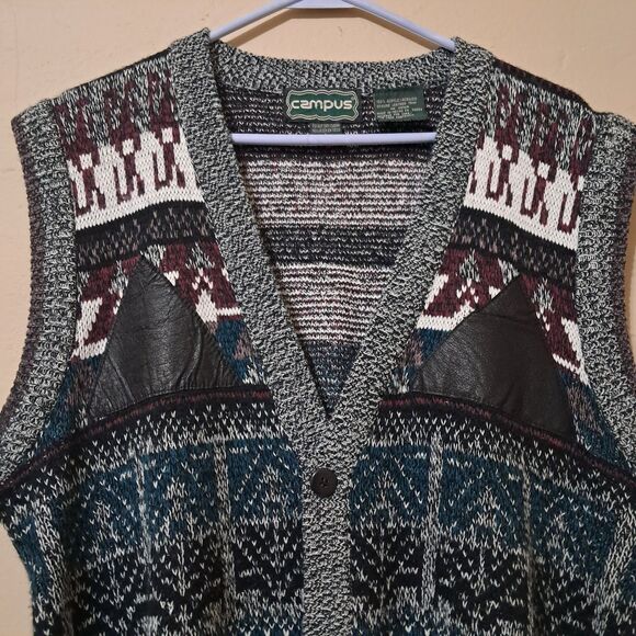 Vintage Campus Sweater Vest Mens Large 80s Academic Preppy GrandpaCore - Picture 2 of 12